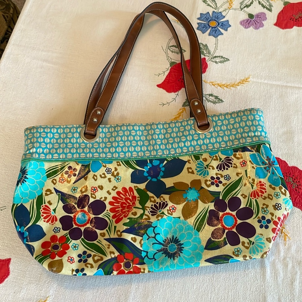 Plum colorful springtime floral shoulder bag